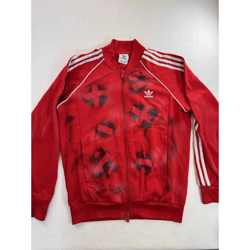 Adidas Mens Track Jacket Medium Red 3‎ Stripes "Dead End" Graffiti Urban Wear